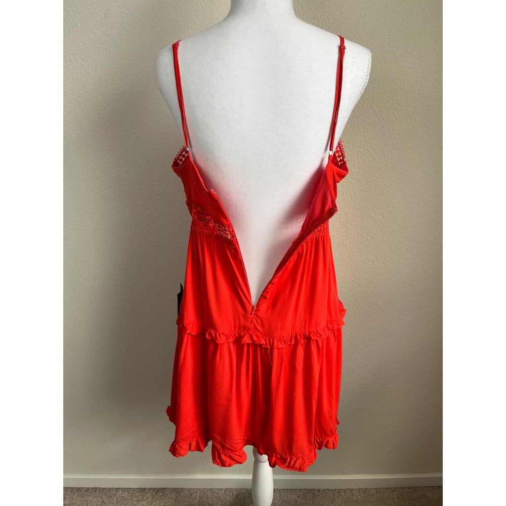 NWT Lulus Serene Soul Bright Red Crochet Lace Tiered Mini Dress Size M Boho - Picture 6 of 11